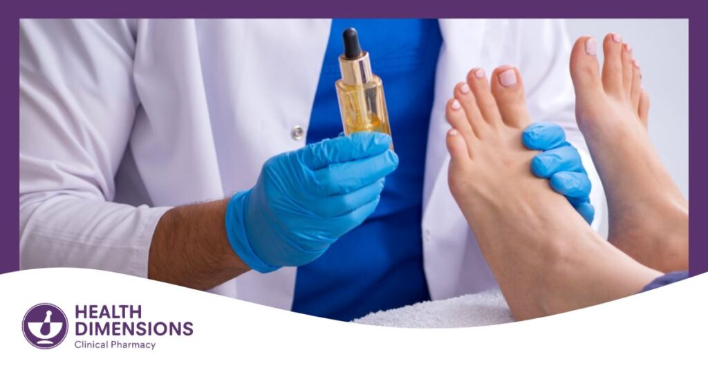 a doctor applying topical medication to a patient's foot