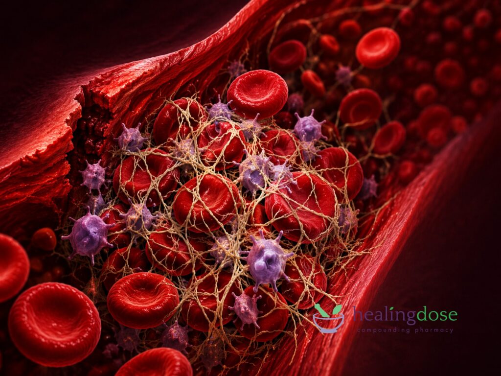 Blood Clot Formation With Red Blood Cells and Fibrin